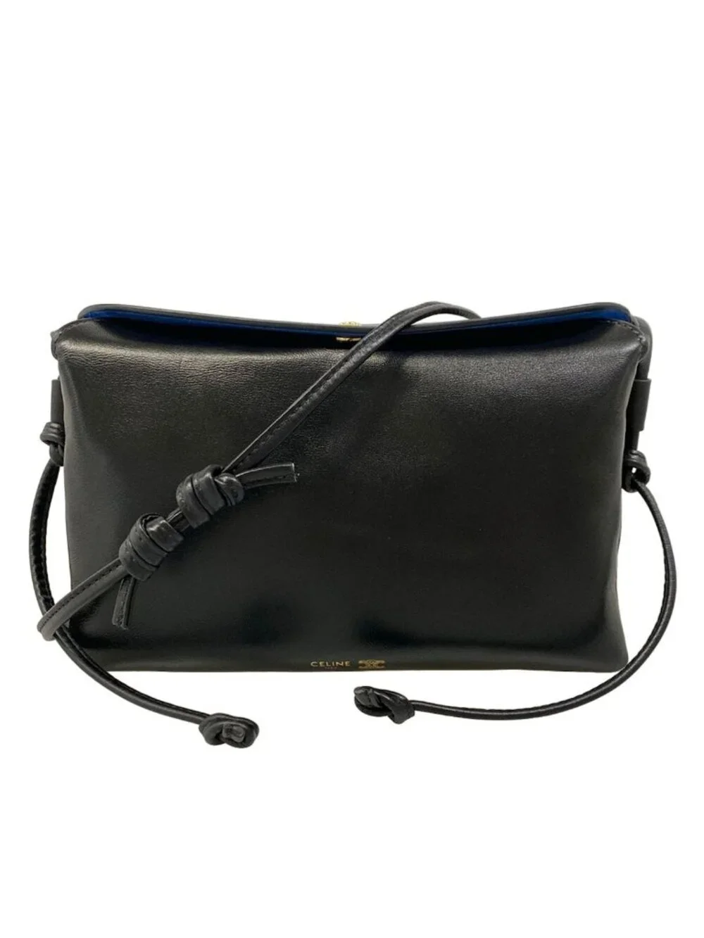Celine Shoulder Bag Trio Flap Black Lambskin